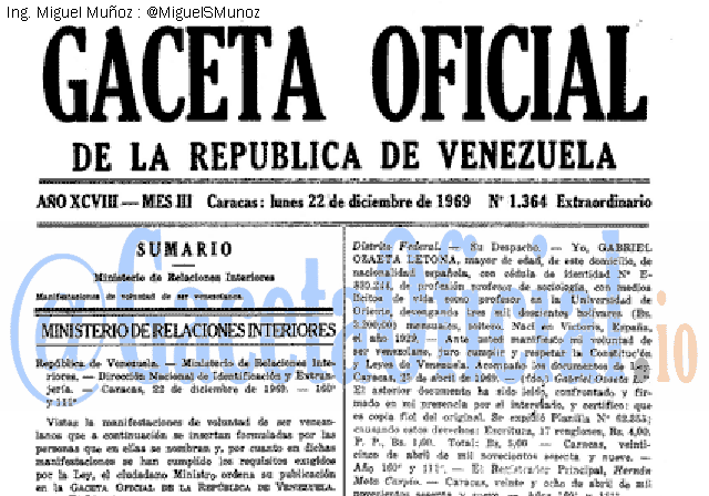 Gaceta Oficial 1364 del 22 Diciembre 1969