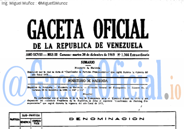 Gaceta Oficial 1366 del 30 Diciembre 1969