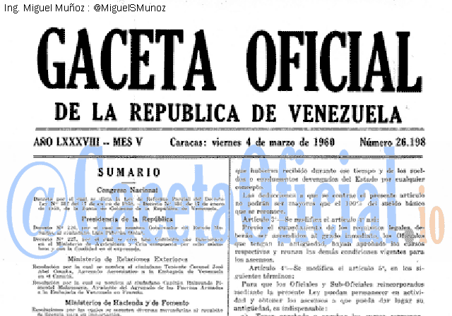 Gaceta Oficial 26198 del 4 Marzo 1960