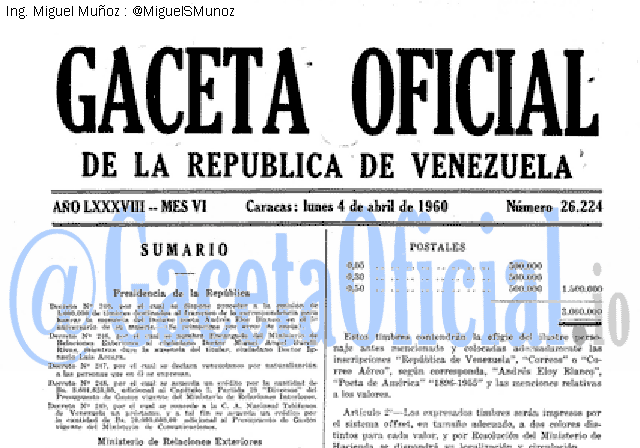Gaceta Oficial 26224 del 4 Abril 1960