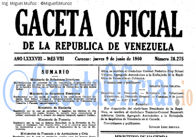 Gaceta Oficial 26275 del 9 Junio 1960