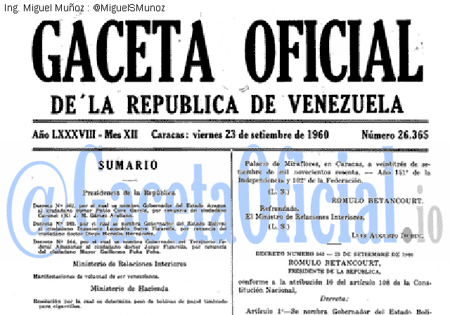 Gaceta Oficial 26365 del 23 Septiembre 1960