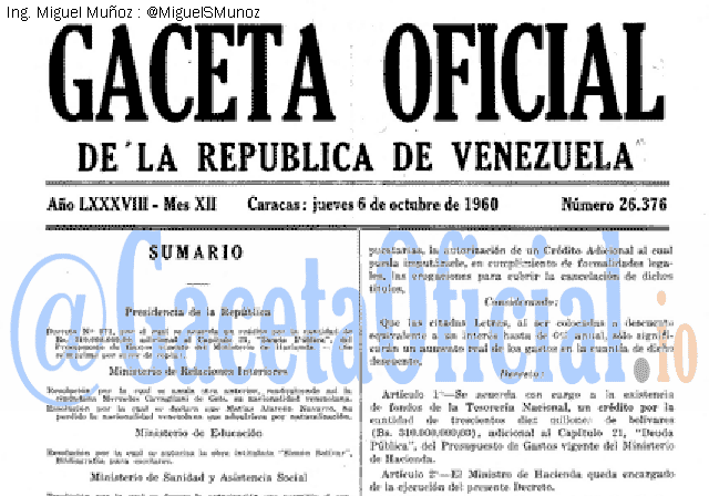 Gaceta Oficial 26376 del 6 Octubre 1960