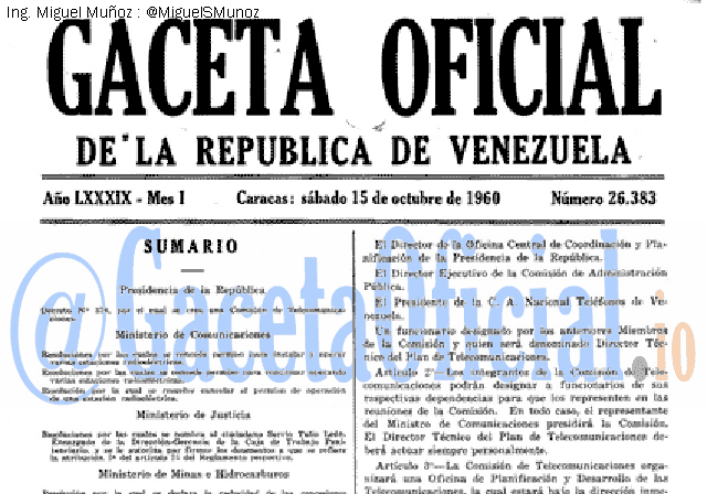 Gaceta Oficial 26383 del 15 Octubre 1960