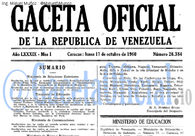 Gaceta Oficial 26384 del 17 Octubre 1960