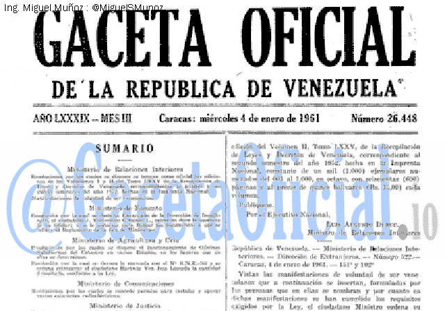 Gaceta Oficial 26448 del 4 Enero 1961