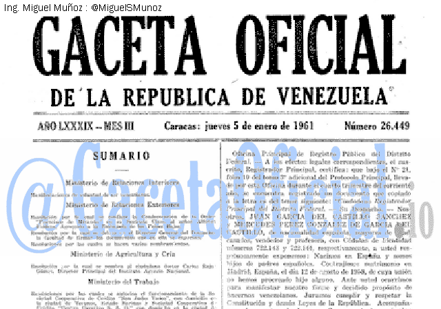 Gaceta Oficial 26449 del 5 Enero 1961