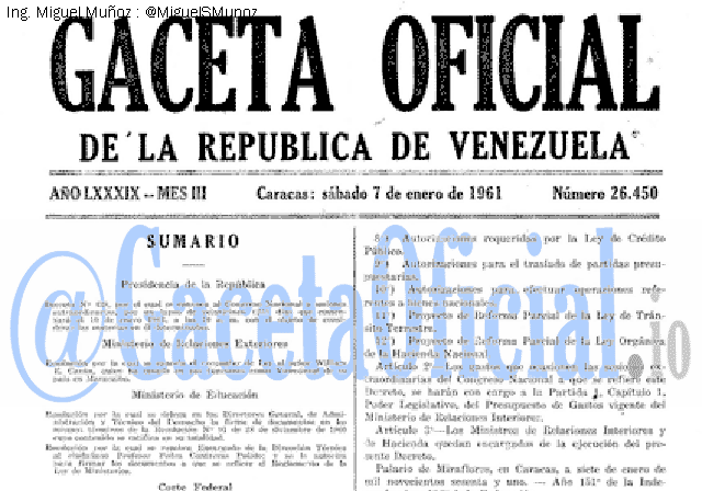 Gaceta Oficial 26450 del 7 Enero 1961