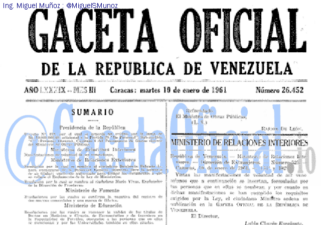 Gaceta Oficial 26452 del 10 Enero 1961