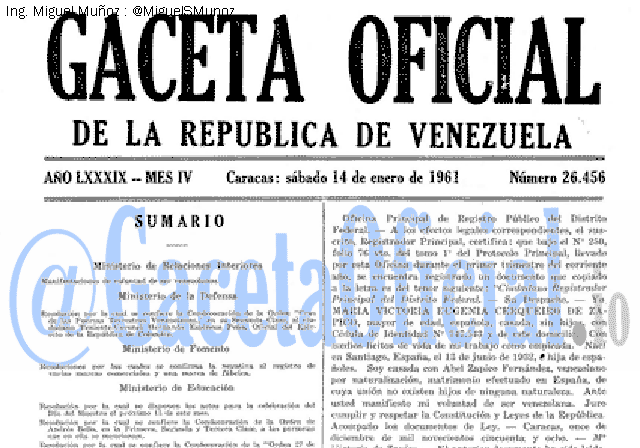 Gaceta Oficial 26456 del 14 Enero 1961