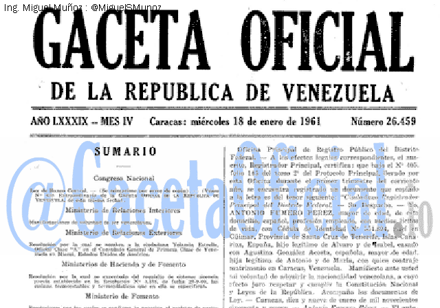 Gaceta Oficial 26459 del 18 Enero 1961