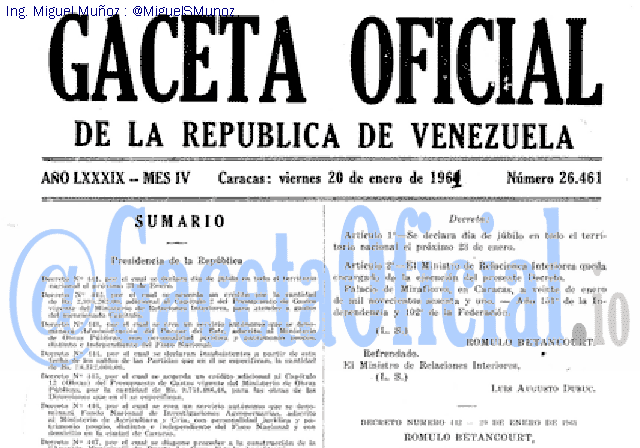 Gaceta Oficial 26461 del 20 Enero 1961