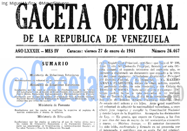 Gaceta Oficial 26467 del 27 Enero 1961