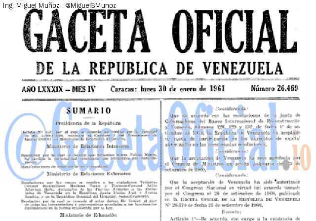 Gaceta Oficial 26469 del 30 Enero 1961
