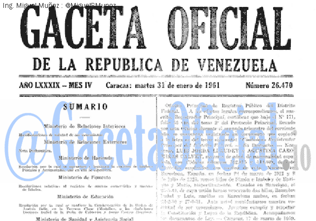 Gaceta Oficial 26470 del 31 Enero 1961