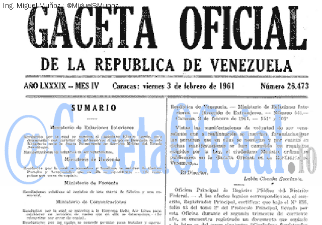 Gaceta Oficial 26473 del 3 Febrero 1961