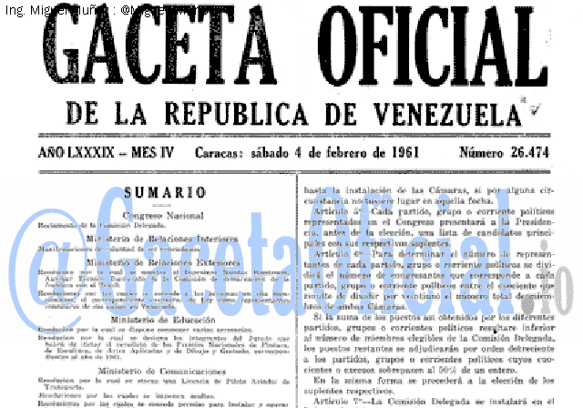 Gaceta Oficial 26474 del 4 Febrero 1961