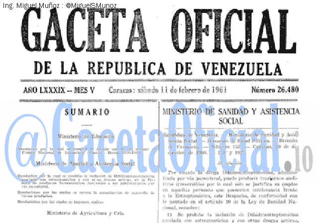 Gaceta Oficial 26480 del 11 Febrero 1961