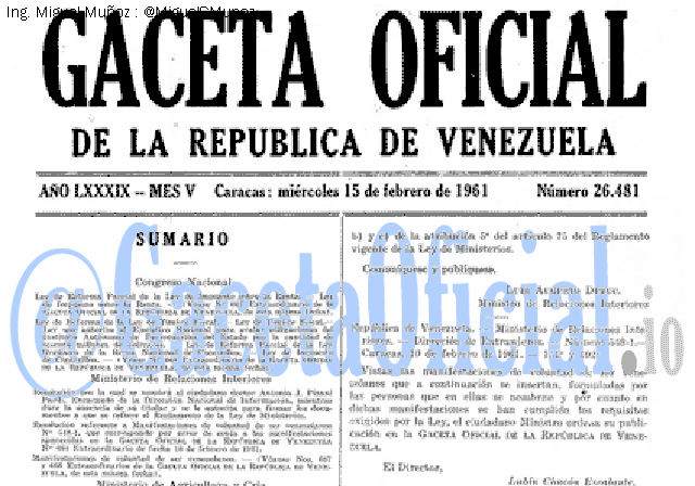 Gaceta Oficial 26481 del 15 Febrero 1961
