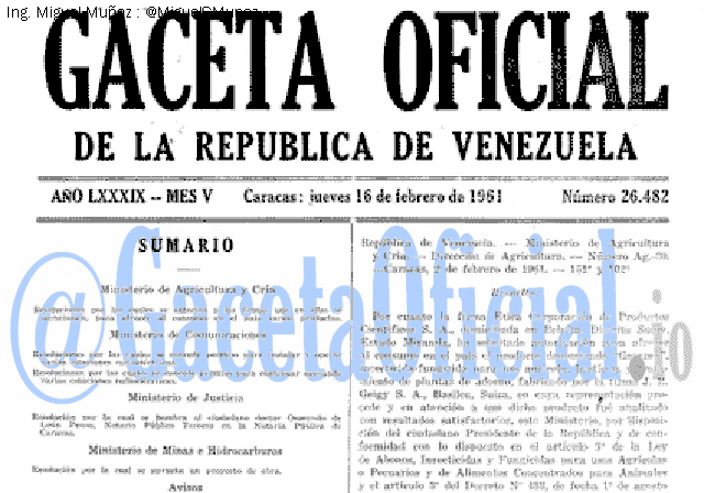 Gaceta Oficial 26482 del 16 Febrero 1961