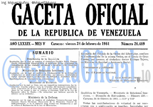 Gaceta Oficial 26489 del 24 Febrero 1961