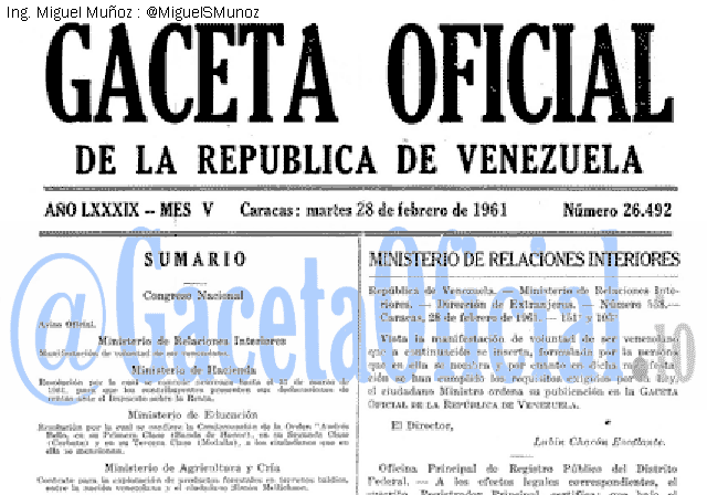 Gaceta Oficial 26492 del 28 Febrero 1961