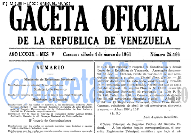 Gaceta Oficial 26496 del 4 Marzo 1961