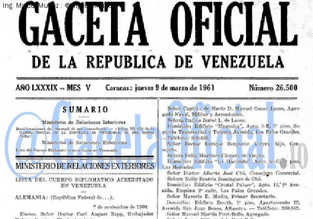 Gaceta Oficial 26500 del 9 Marzo 1961