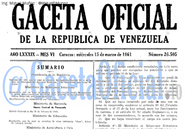 Gaceta Oficial 26505 del 15 Marzo 1961