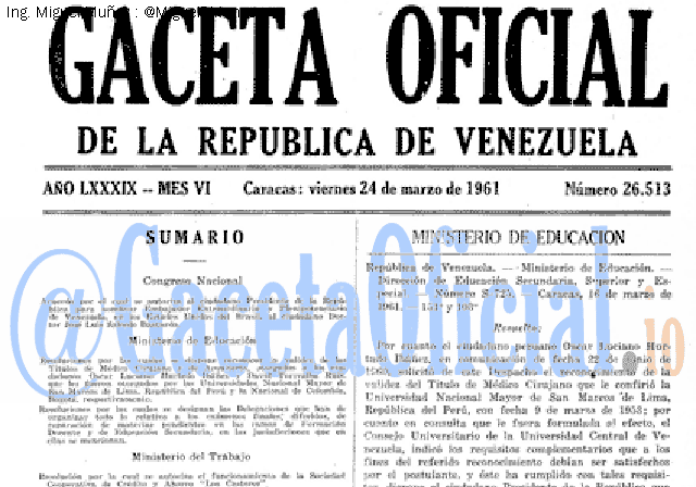 Gaceta Oficial 26513 del 24 Marzo 1961