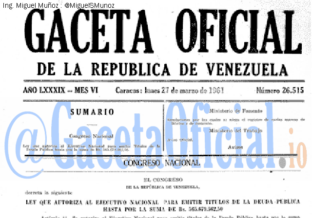Gaceta Oficial 26515 del 27 Marzo 1961
