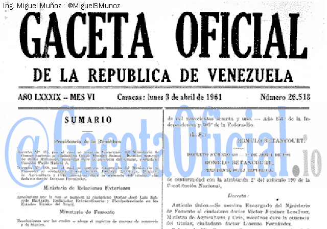 Gaceta Oficial 26518 del 3 Abril 1961