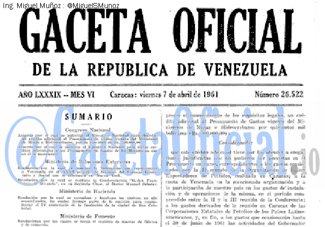Gaceta Oficial 26522 del 7 Abril 1961