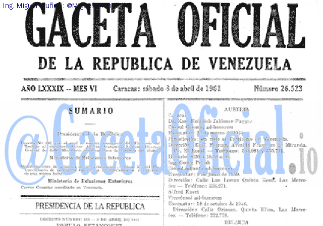 Gaceta Oficial 26523 del 8 Abril 1961
