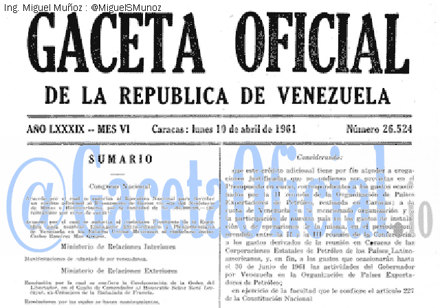 Gaceta Oficial 26524 del 10 Abril 1961