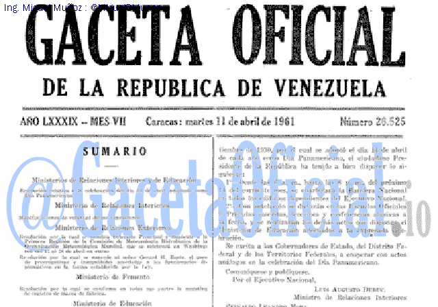Gaceta Oficial 26525 del 11 Abril 1961