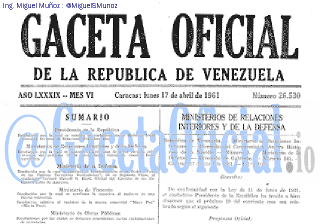 Gaceta Oficial 26530 del 17 Abril 1961