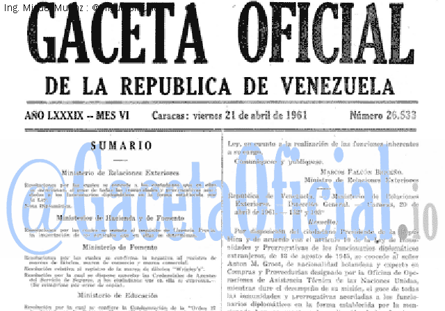 Gaceta Oficial 26533 del 21 Abril 1961