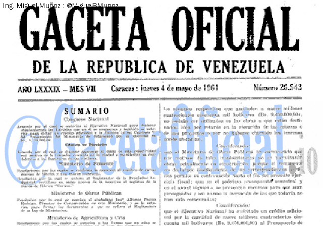 Gaceta Oficial 26543 del 4 Mayo 1961