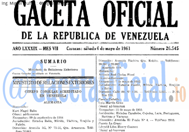 Gaceta Oficial 26545 del 6 Mayo 1961