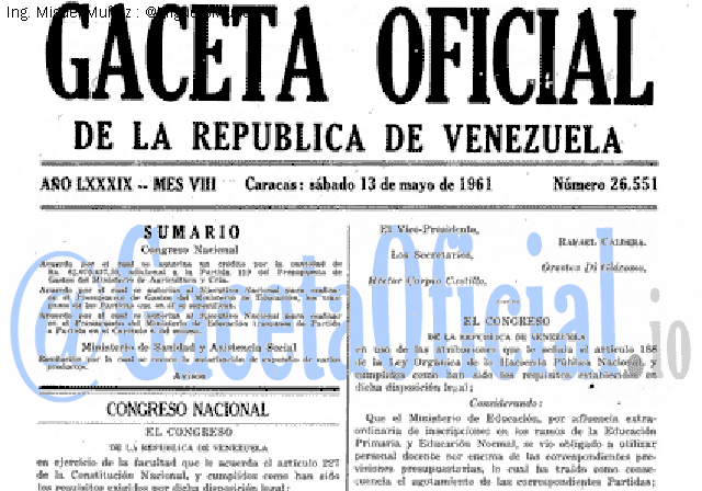 Gaceta Oficial 26551 del 13 Mayo 1961