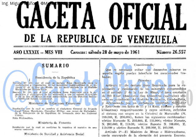 Gaceta Oficial 26557 del 20 Mayo 1961