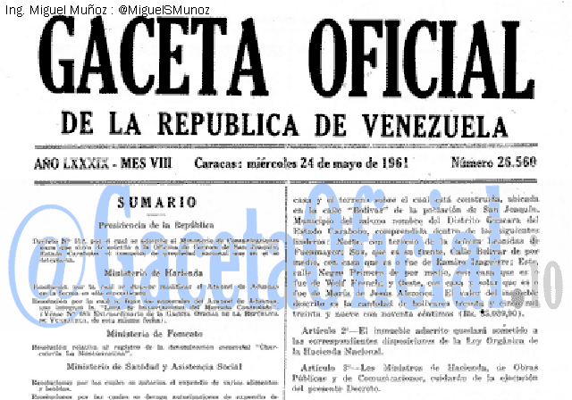 Gaceta Oficial 26560 del 24 Mayo 1961