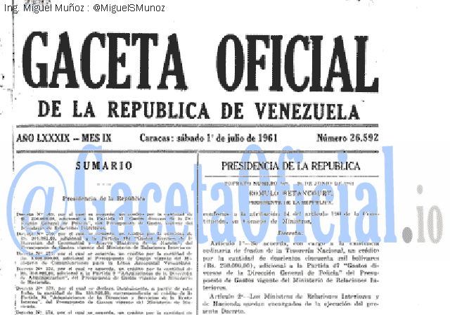 Gaceta Oficial 26592 del 1 Julio 1961