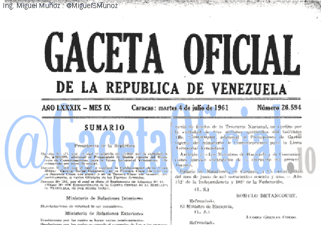 Gaceta Oficial 26594 del 4 Julio 1961
