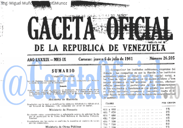 Gaceta Oficial 26595 del 6 Julio 1961