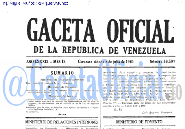 Gaceta Oficial 26597 del 8 Julio 1961