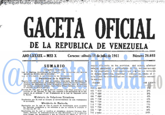 Gaceta Oficial 26603 del 15 Julio 1961