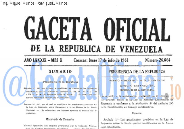Gaceta Oficial 26604 del 17 Julio 1961