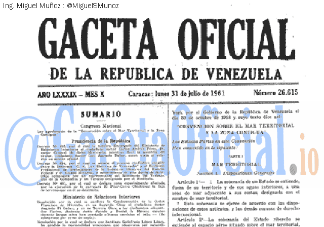 Gaceta Oficial 26615 del 31 Julio 1961